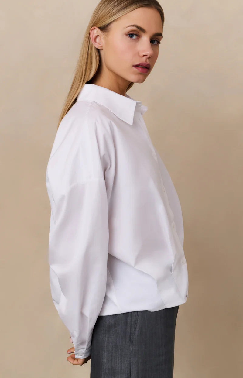 Poplin Blouse with Front Pleat