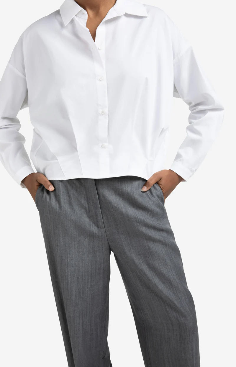 Poplin Blouse with Front Pleat