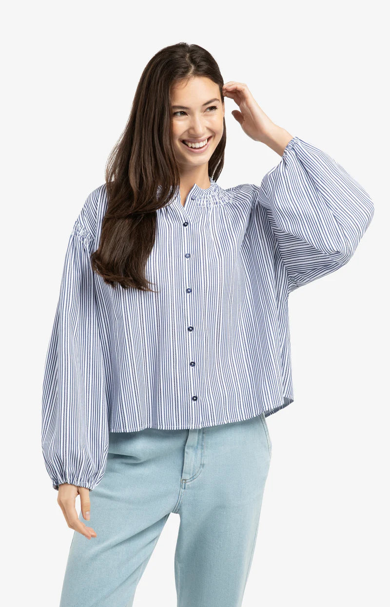 Stripped Blouse with Shirring