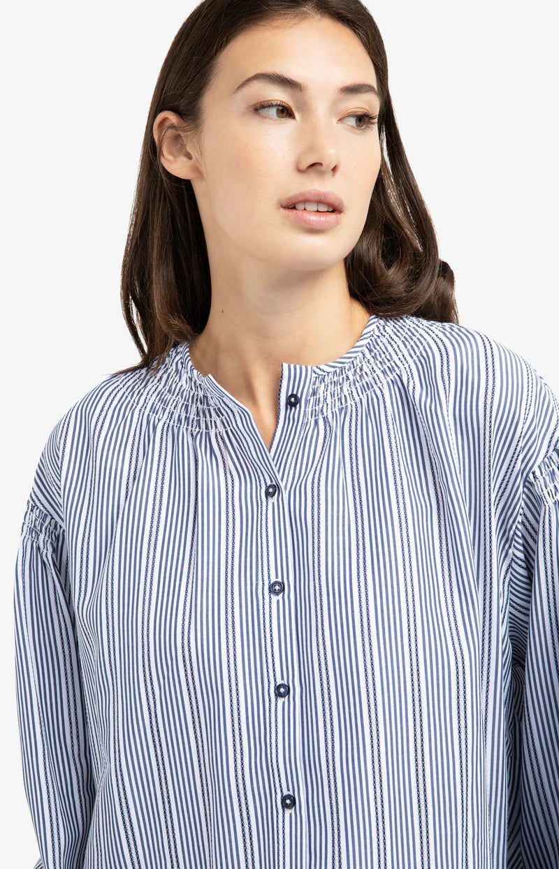 Stripped Blouse with Shirring