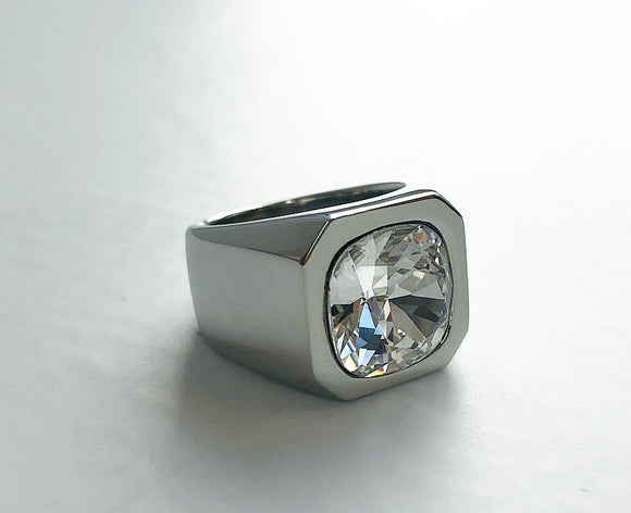 MYKA RHODIUM CUSHION RING