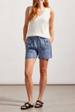 TRIBAL PATCH POCKET SHORT WITH SIDE SLITS -  DARK CHAMBRAY